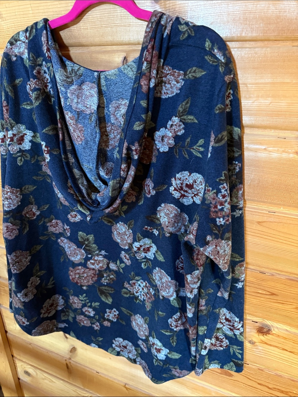 Floral Crisscross V-Neck Long Sleeve Hooded Top - Navy - Picture 3 of 3